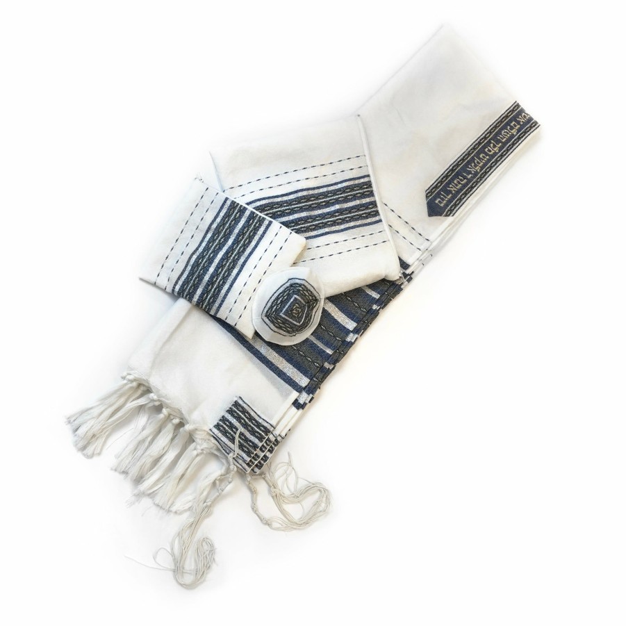 Gabrieli Tallits * | Gabrieli Tallit Gabrieli Tallits Gabrieli Premium Wool Tallit Denim & Silver