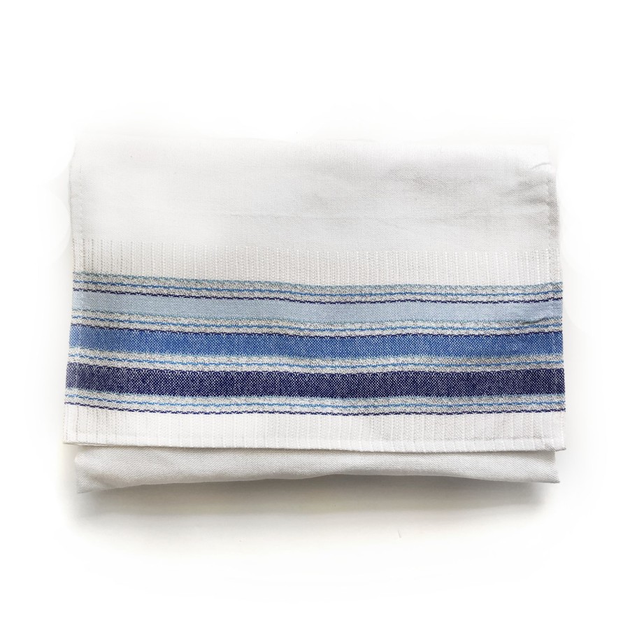 Elegant Gabrieli * | Gabrieli Tallit Noam Cotton Tallit 3 Blues And Silver On White Gabrieli Tallits