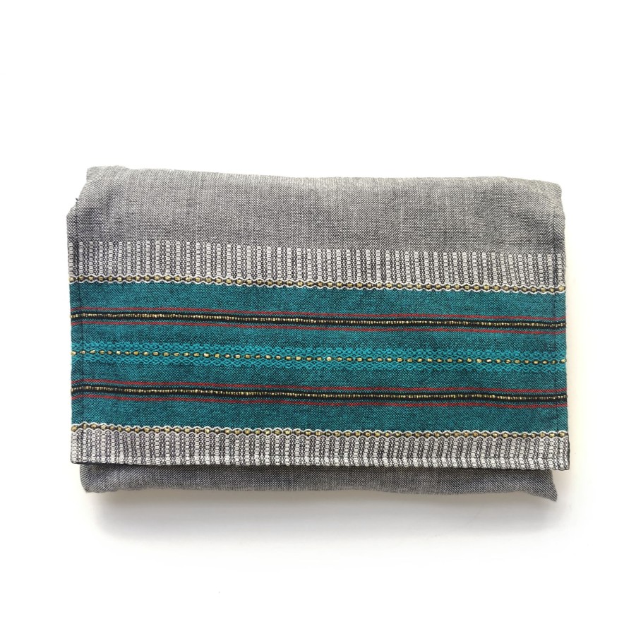 Elegant Gabrieli * | Gabrieli Tallit Elia Cotton Tallit Turquoise With Gold On Grey