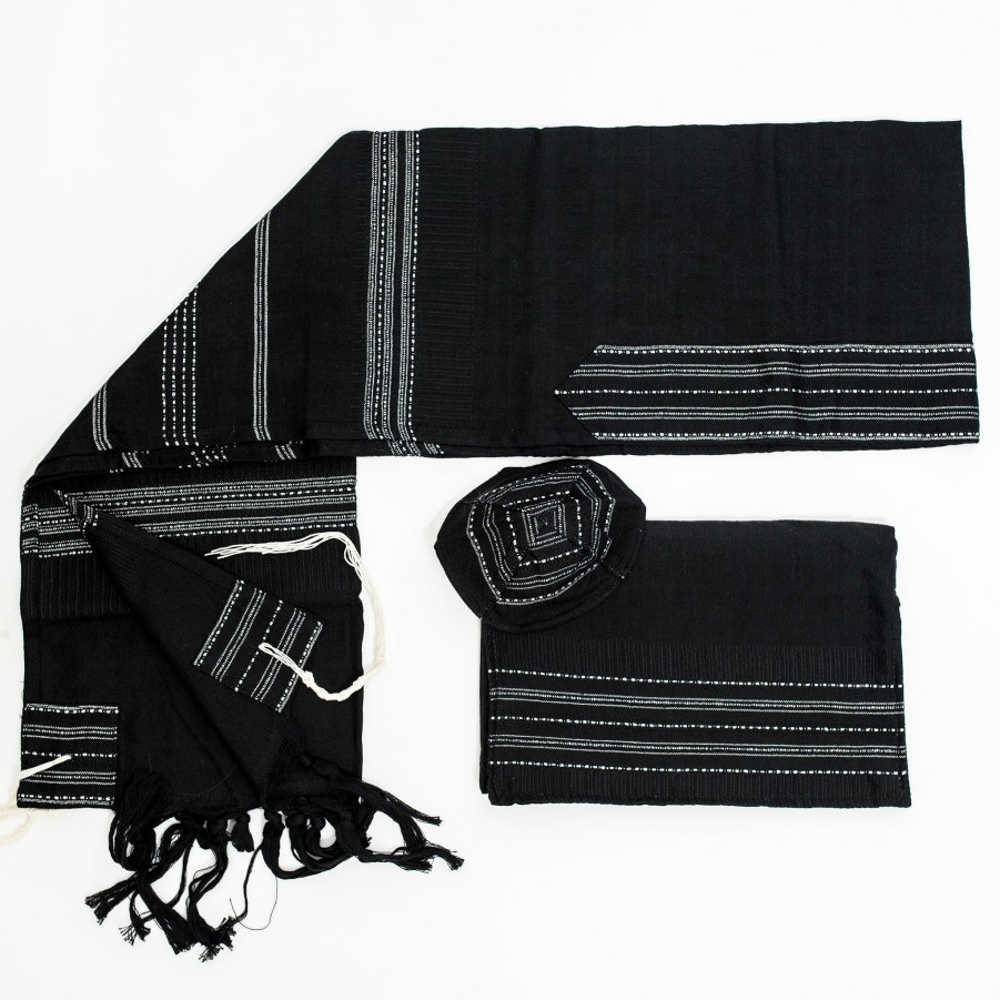 Elegant Gabrieli * | Gabrieli Tallit Elia Cotton Tallit Silver On Black