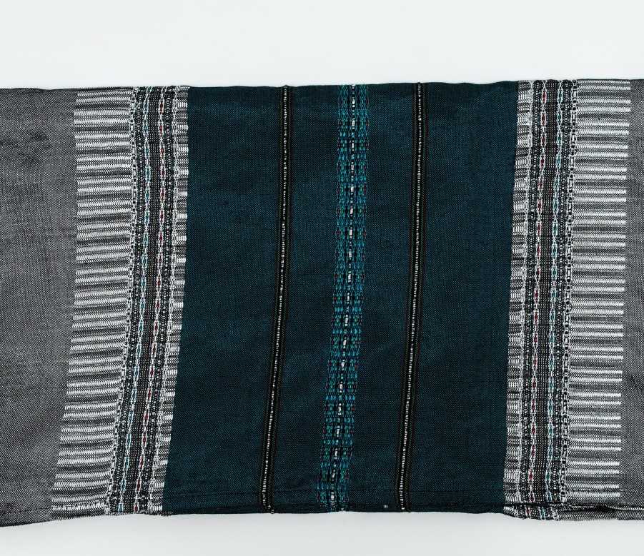 Gabrieli Tallits * | Gabrieli Tallit Elia Silk Tallit- Turquoise And Silver On Gray