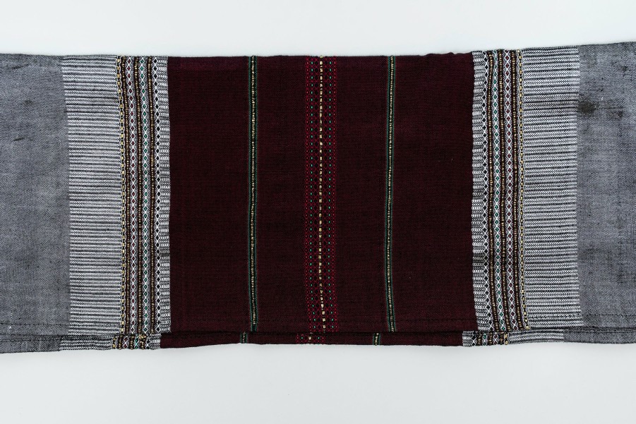 Gabrieli Tallits * | Gabrieli Tallit Elia Silk Tallit- Bordeaux And Gold On Gray Gabrieli Tallits