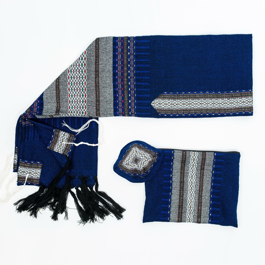 Gabrieli Tallits * | Gabrieli Tallit Gabrieli Tallits Elia Wool Tallit Grey On Blue