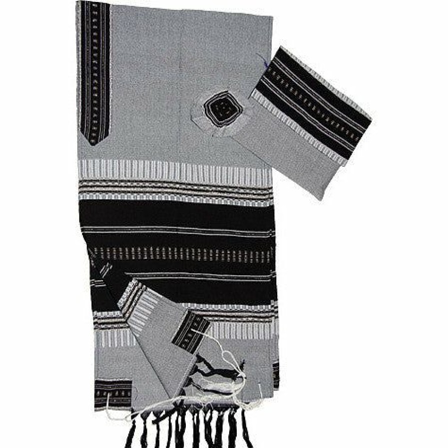 Elegant Gabrieli * | Gabrieli Tallit Elia Cotton Tallit Black With Silver On Gray Gabrieli Tallits