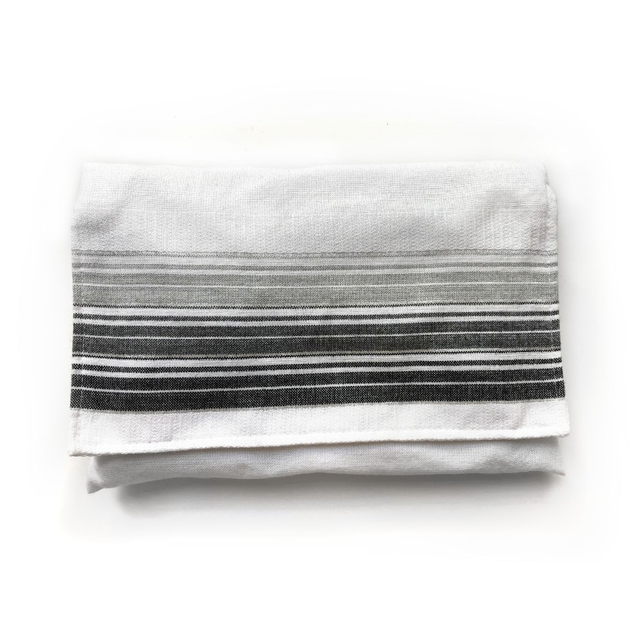 Elegant Gabrieli * | Gabrieli Tallit Gabrieli Tallits Ella Cotton Tallit Gray And Black Stripes With Silver On White