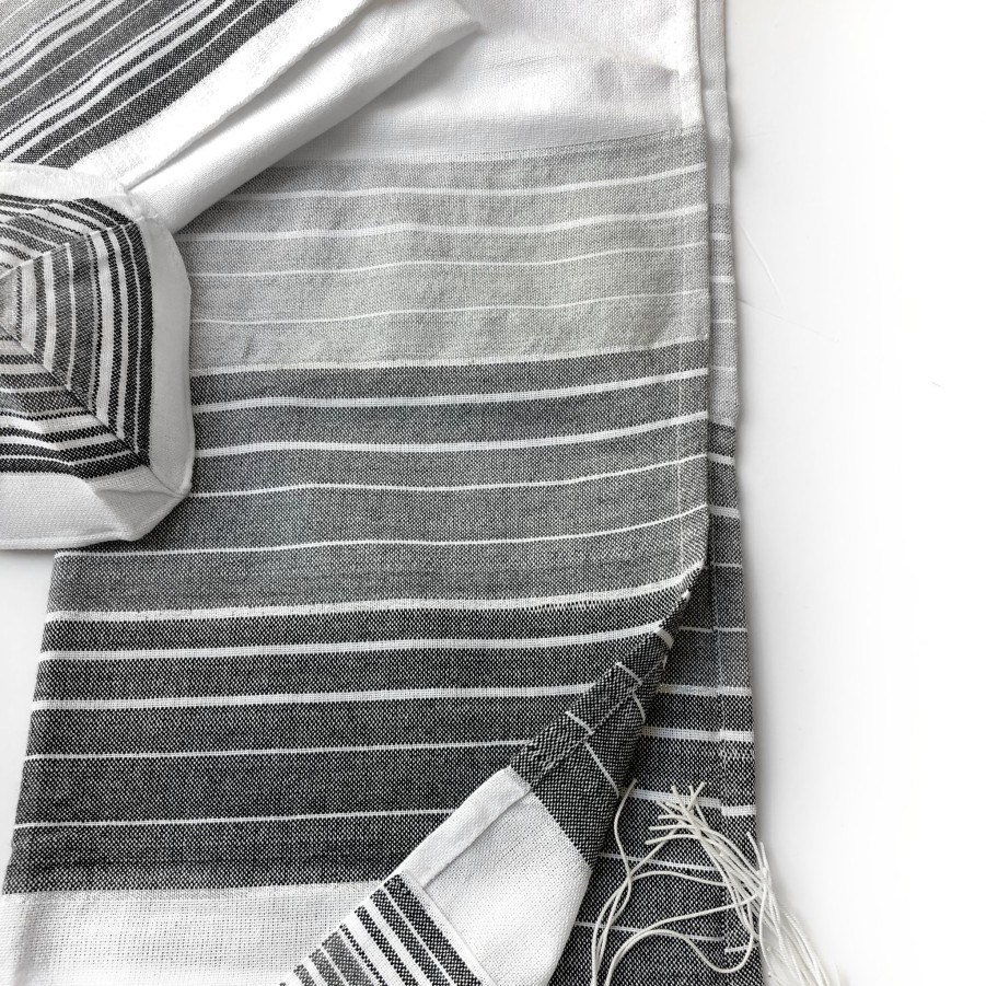 Elegant Gabrieli * | Gabrieli Tallit Gabrieli Tallits Ella Cotton Tallit Gray And Black Stripes With Silver On White