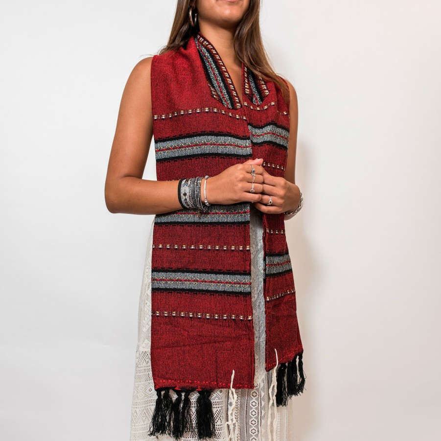 Gabrieli Tallits * | Gabrieli Tallit Ruth Wool Tallit Black And Gray With Gold On Red Gabrieli Tallits