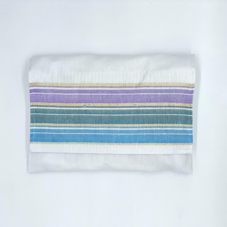 Gabrieli Tallits * | Gabrieli Tallit Ella Silk Tallit Pastel Purple, Teal And Blue With Gold On White