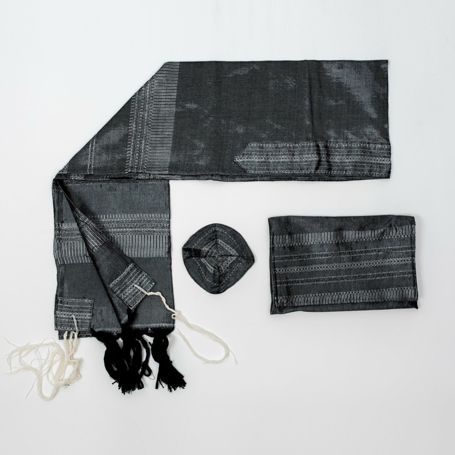 Gabrieli Tallits * | Gabrieli Tallit Gabrieli Tallits Elia Silk Tallit Silver On Gray