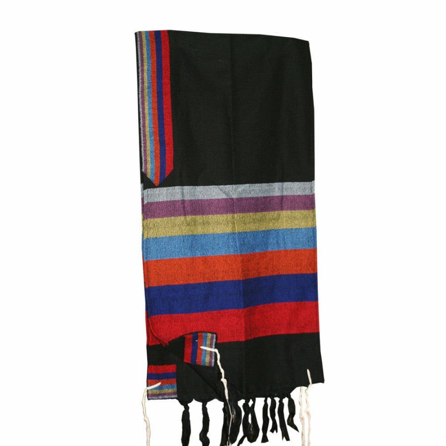 Gabrieli Tallits * | Gabrieli Tallit Esther Wool Tallit Rainbow Stripes On Black