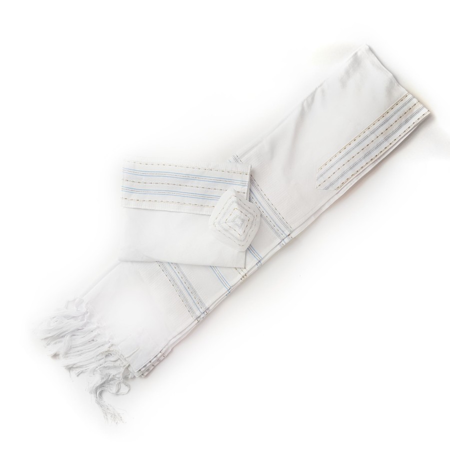 Elegant Gabrieli * | Gabrieli Tallit Elia Cotton Tallit Flag Blue And Gold On White