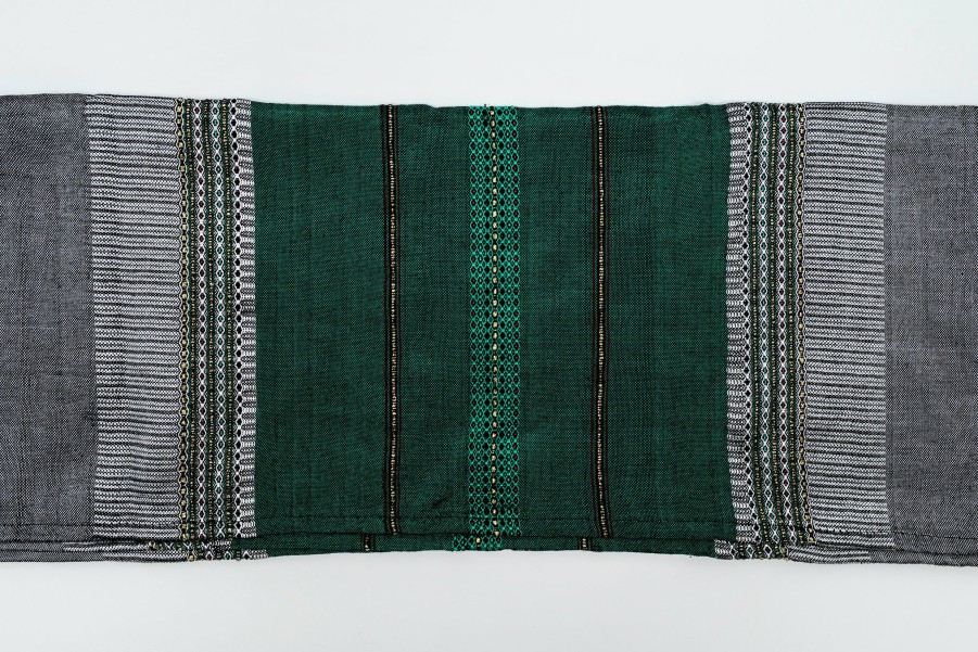 Gabrieli Tallits * | Gabrieli Tallit Elia Silk Tallit- Green And Gold On Gray Gabrieli Tallits