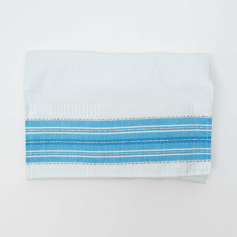 Gabrieli Tallits * | Gabrieli Tallit Elia Silk Tallit Flag Blue With Silver On White Gabrieli Tallits