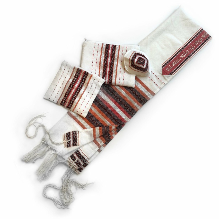 Gabrieli Tallits * | Gabrieli Tallit Gabrieli Premium Wool Tallit Red, Orange & Silver