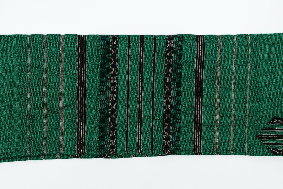 Gabrieli Tallits * | Gabrieli Tallit Hagar Wool Tallit Black And Gold Design On Green Gabrieli Tallits