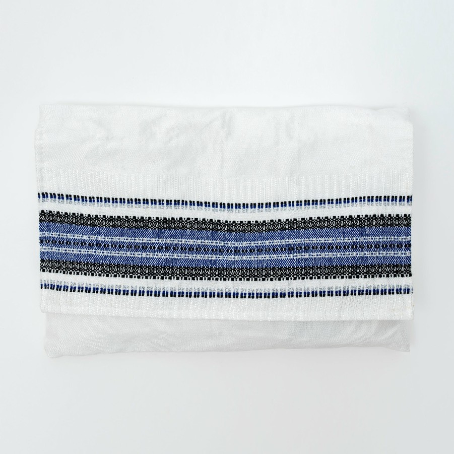 Gabrieli Tallits * | Gabrieli Tallit Gabrieli Tallits Ruth Silk Tallit Blue And Black With Silver On White