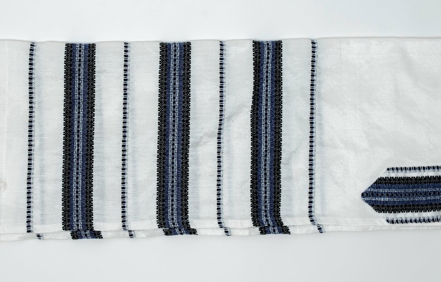 Gabrieli Tallits * | Gabrieli Tallit Gabrieli Tallits Ruth Silk Tallit Blue And Black With Silver On White