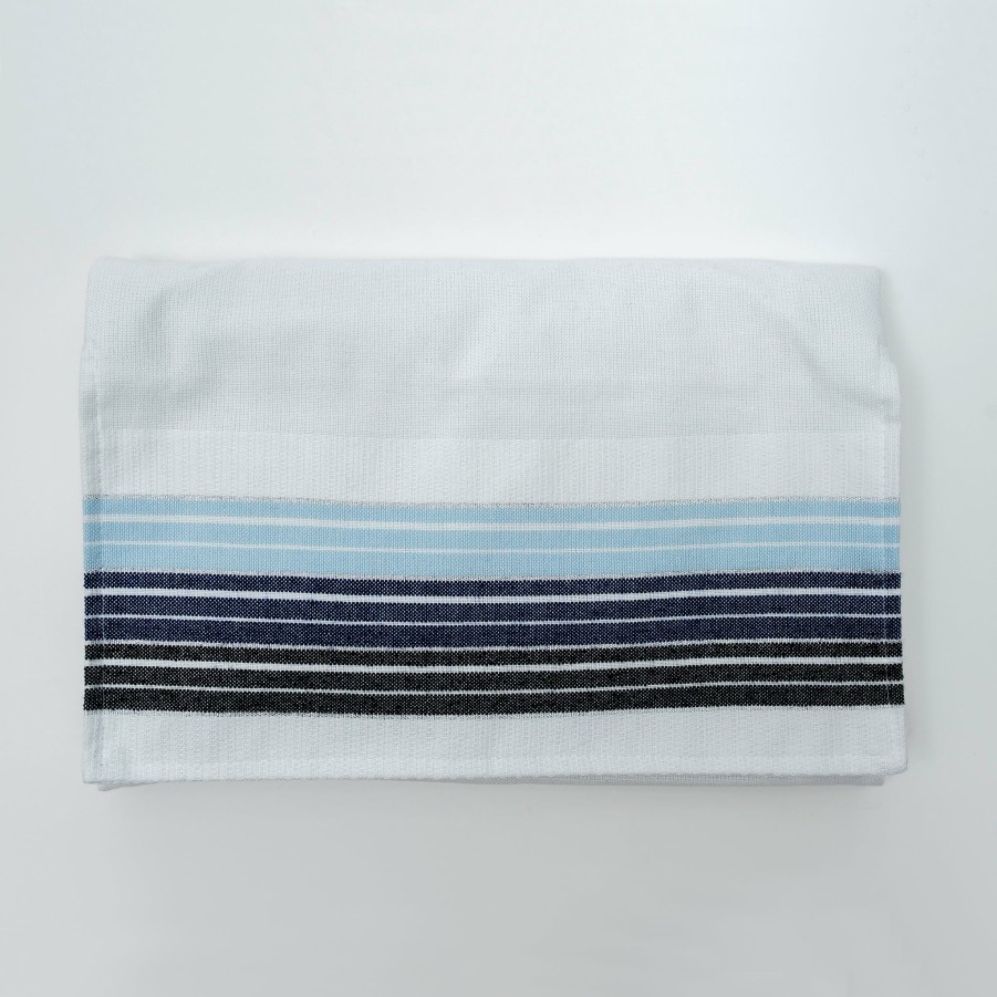 Elegant Gabrieli * | Gabrieli Tallit Ella Cotton Tallit Blue And Black Stripes With Silver On White