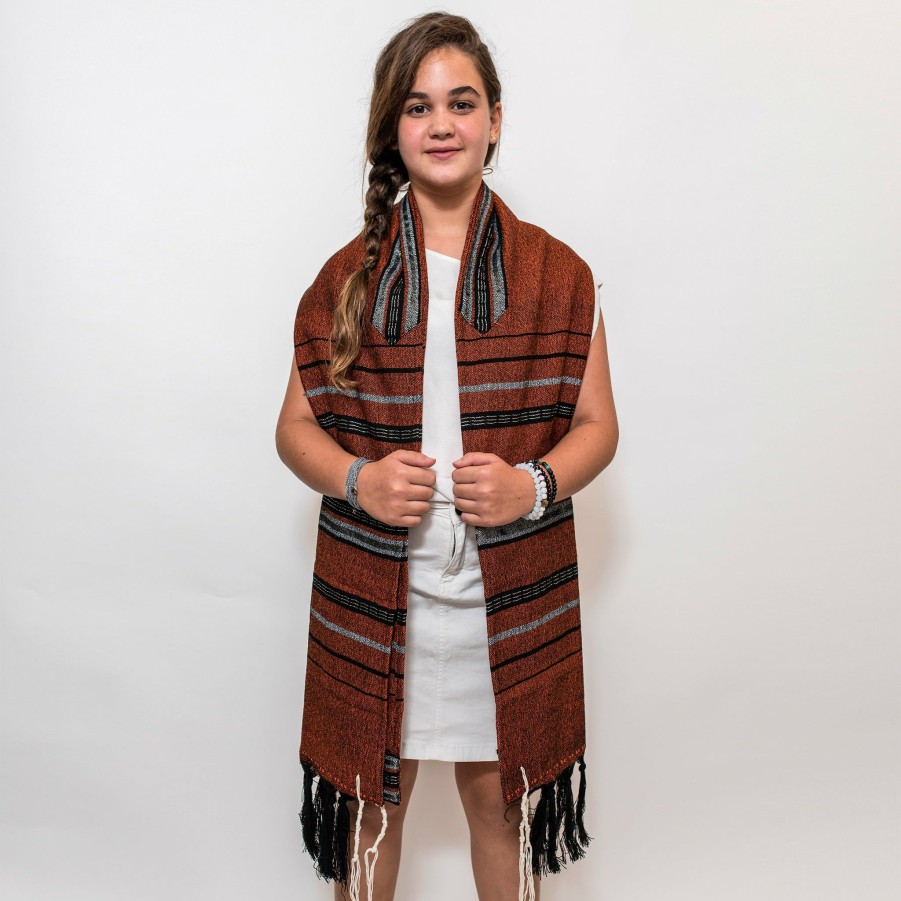 Gabrieli Tallits * | Gabrieli Tallit Solomon Wool Tallit Black And Gray With Gold And Silver On Orange Gabrieli Tallits