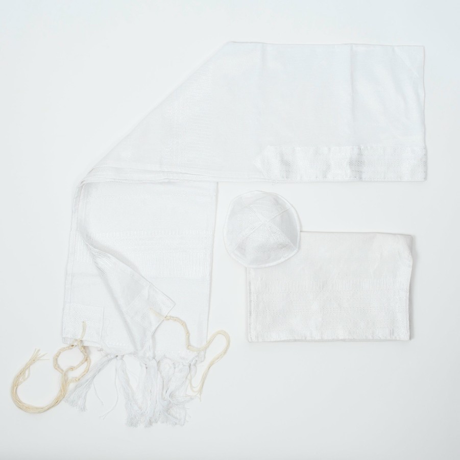 Gabrieli Tallits * | Gabrieli Tallit Elia Silk Tallit White On White