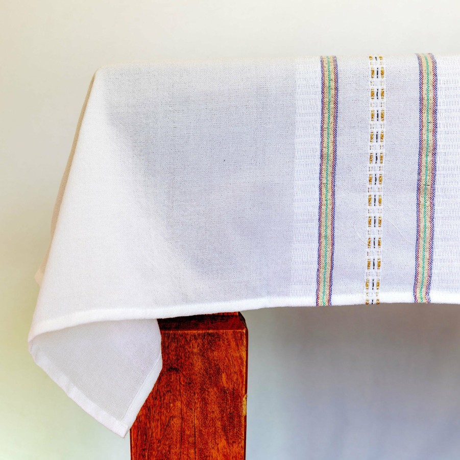 Home & Special Occasions * | Home & Special Occasions Tablecloths Gabrieli Design Blue, Red And Green With Gold On White