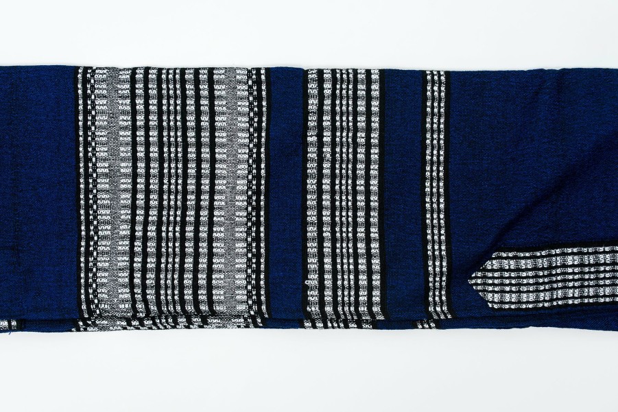 Gabrieli Tallits * | Gabrieli Tallit Yoel Wool Tallit Black And Grays On Blue