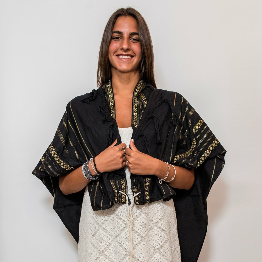 Gabrieli Tallits * | Gabrieli Tallit Hagar Wool Tallit Gold On Black