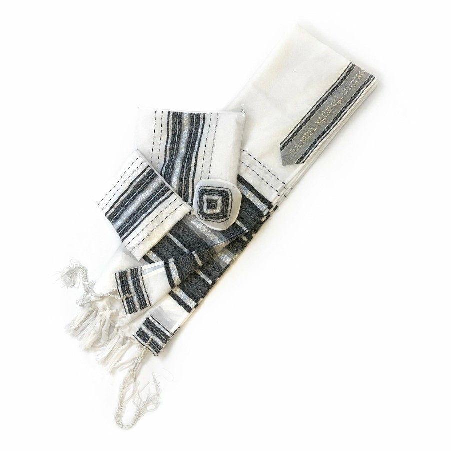 Gabrieli Tallits * | Gabrieli Tallit Gabrieli Premium Wool Tallit Gray & Silver Gabrieli Tallits