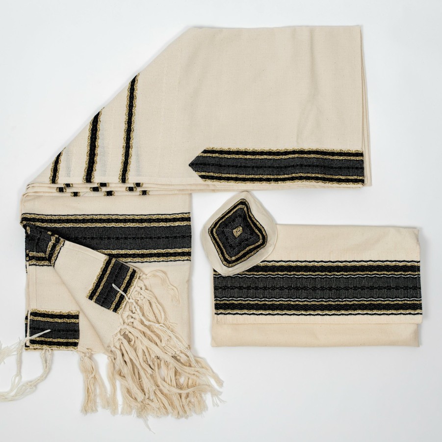 Elegant Gabrieli * | Gabrieli Tallit Adam Cotton Tallit Black And Gold On Off-White Gabrieli Tallits