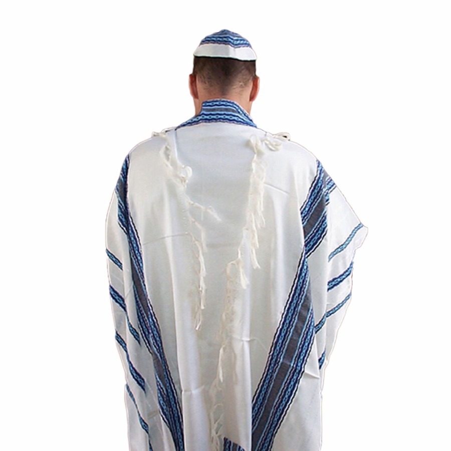 Elegant Gabrieli * | Gabrieli Tallit Adam Cotton Tallit Blues With Silver On White Gabrieli Tallits