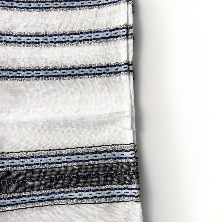 Elegant Gabrieli * | Gabrieli Tallit Adam Cotton Tallit Blues With Silver On White Gabrieli Tallits