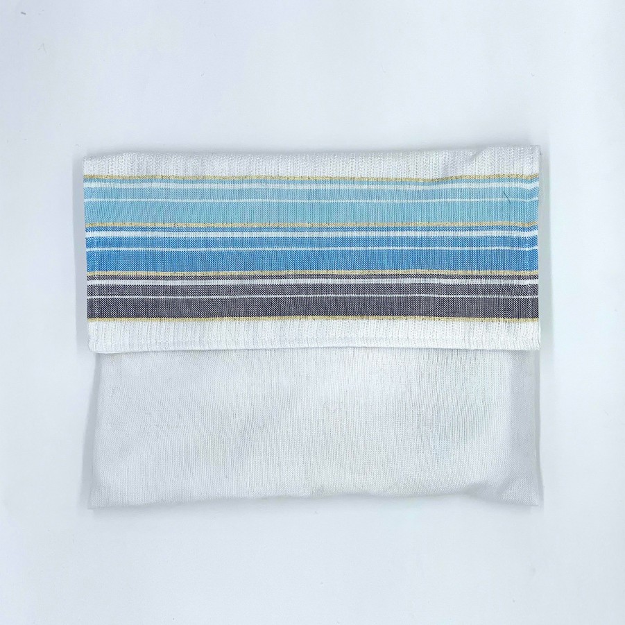 Gabrieli Tallits * | Gabrieli Tallit Ella Silk Tallit Shades Of Blue With Gold On White Gabrieli Tallits