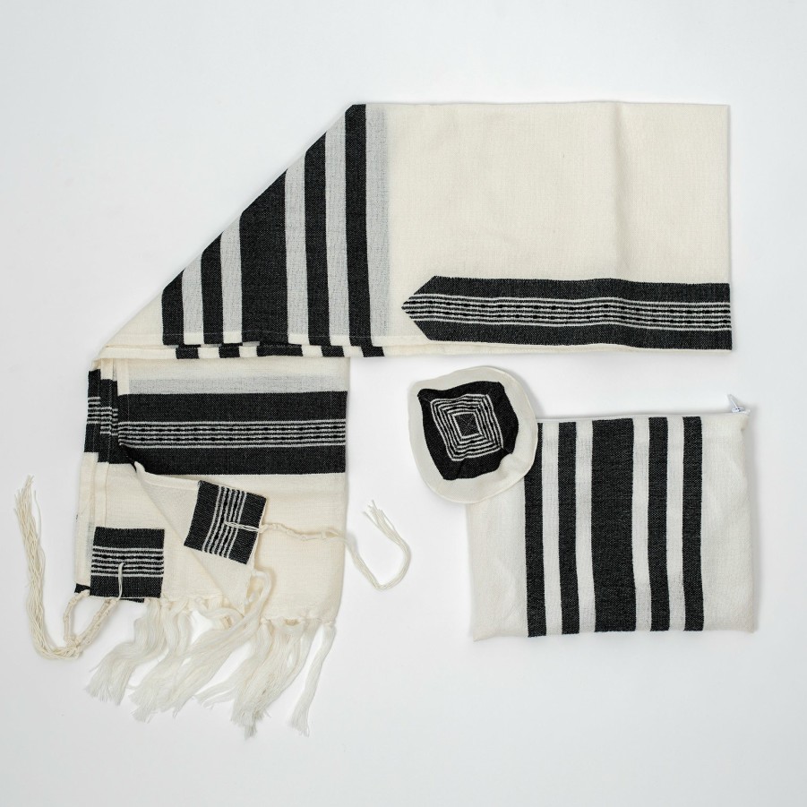 Gabrieli Tallits * | Gabrieli Tallit David Wool Tallit Wide Black Stripes Gabrieli Tallits