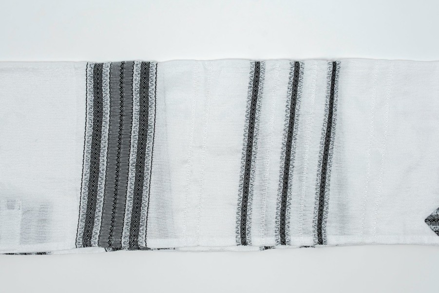 Gabrieli Tallits * | Gabrieli Tallit Adam Silk Tallit Greys And Silver On White Gabrieli Tallits