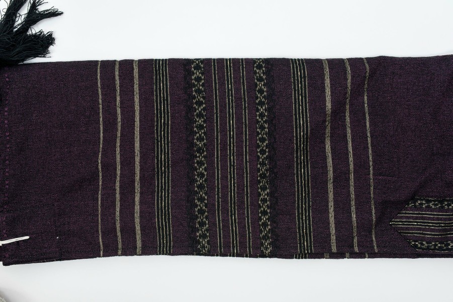 Gabrieli Tallits * | Gabrieli Tallit Hagar Wool Tallit Black And Gold Design On Purple Gabrieli Tallits