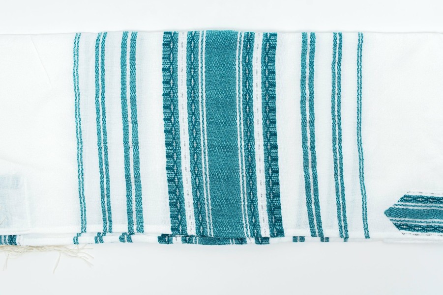 Gabrieli Tallits * | Gabrieli Tallit Samuel Wool Tallit Turquoise And Silver