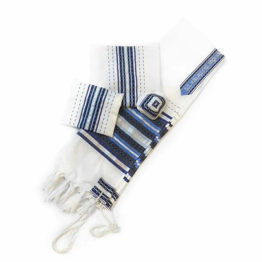 Gabrieli Tallits * | Gabrieli Tallit Gabrieli Premium Wool Tallit Shades Of Blue & Silver